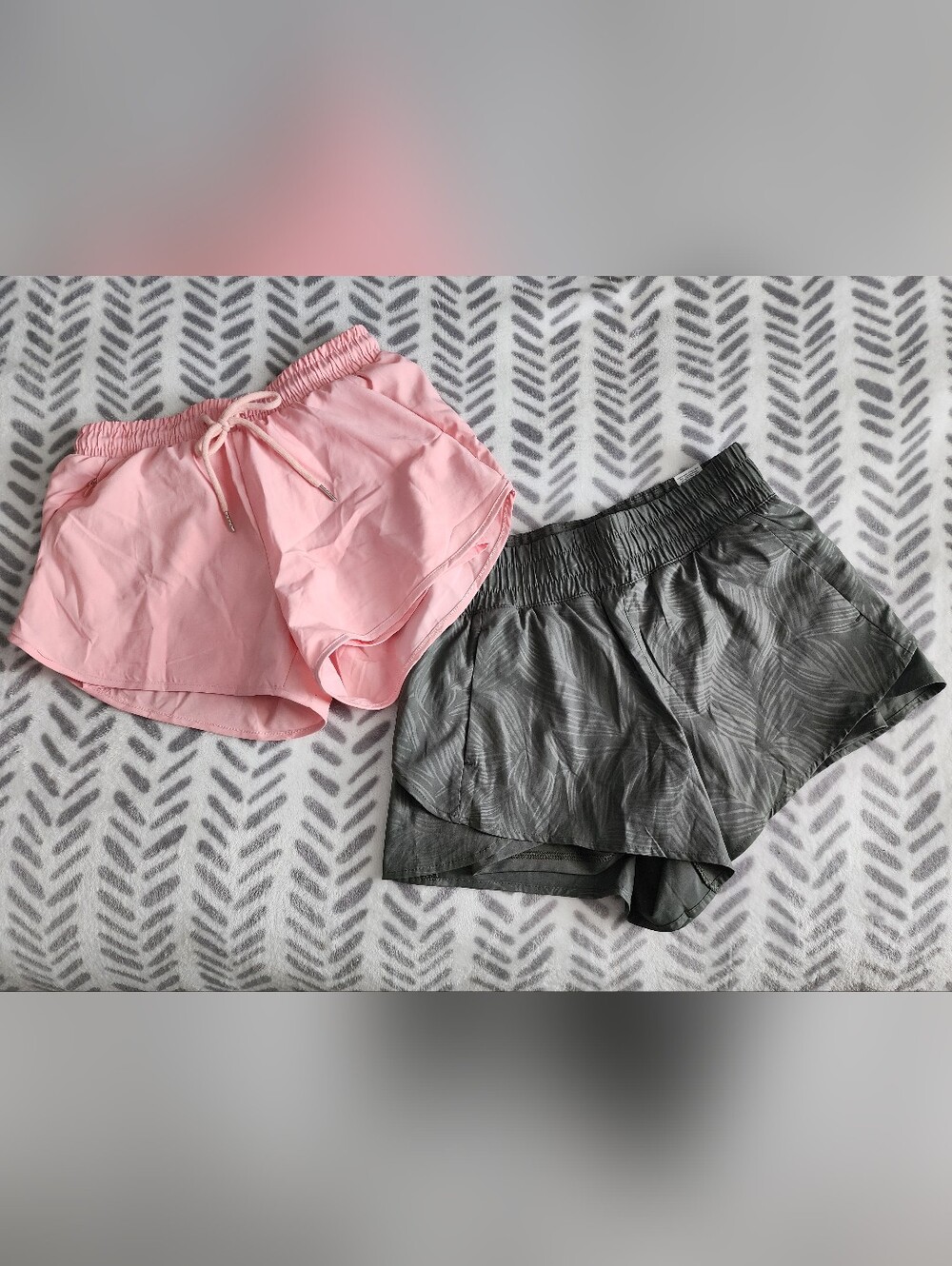 Women’s Pink and Green Running Shorts with Elastic Waist
